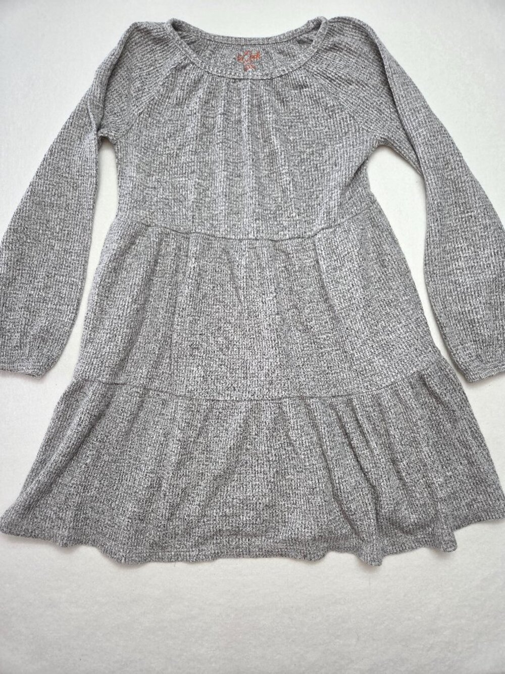 Cat & Jack Cozy Waffle Gray Tiered Long Sleeve Dress Girls S 6/6X